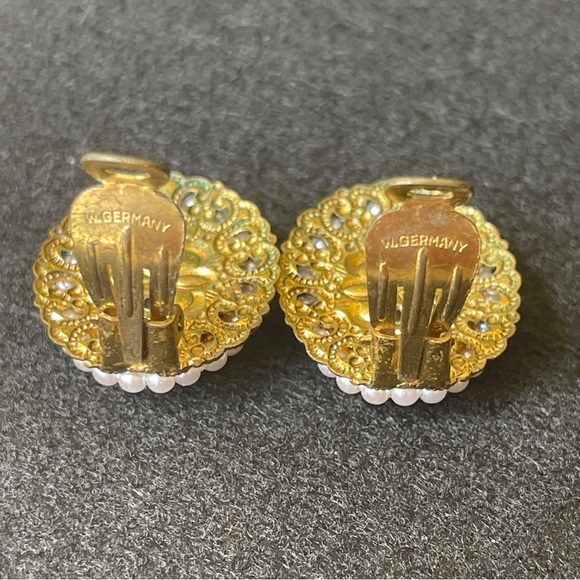 W Germany Necklace & Earrings ornate gilt tortoise color with tiny pearls - Picture 16 of 17